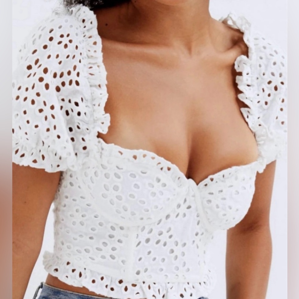 For Love And Lemons Becca Eyelet Top White